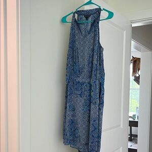 J. Crew Blue and White Patterned Midi Dress